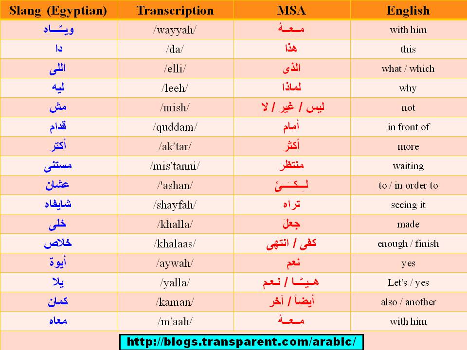 Slang Egyptian Arabic 