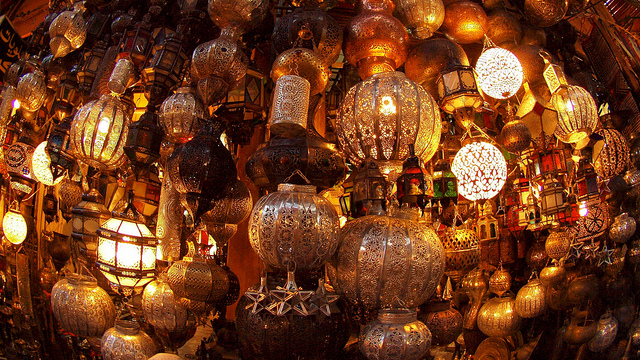 Traditional lamps are sold in the souks of Marrakech, in Morocco. Image by  Torrenegra via Flickr (CC BY 2.0) 