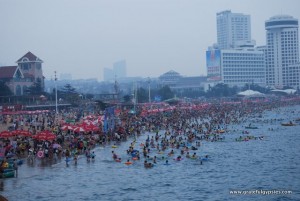 People mountain, people sea - the beach in Qingdao in August.