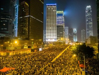 Crowds gather in Hong Kong.