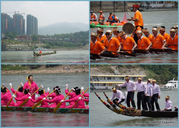 Dragon boat races go on all afternoon.