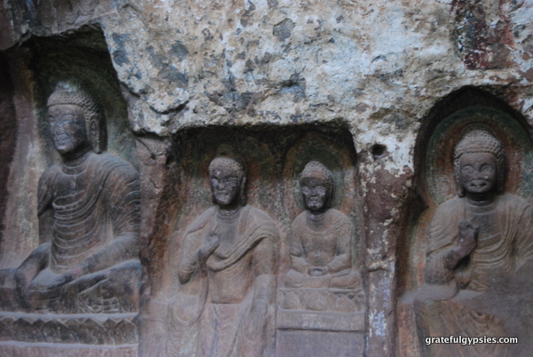 Buddhist carvings on the mountain.