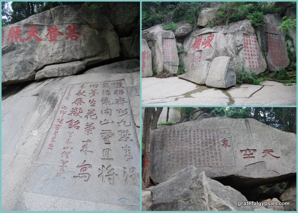 Some of the many carvings along the mountain.