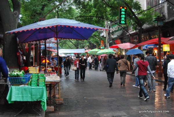 Walking in the Muslim Quarter of Xi'an - a great place to eat.