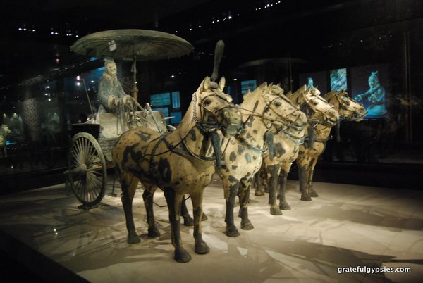 A chariot on display at the site.