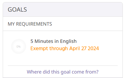 cl-150 goal exemption in the learner dashboard