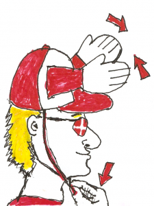 A klaphat (clapping hat) is basically a baseball cap with ”hands”. It was invented in Denmark in the 1980’ies, and is mainly used by football (soccer) fans. You pull the cord below your chin, and the hat ”claps”… (A ”klaphat” may also mean an ’idiot’, so take care with this word!)