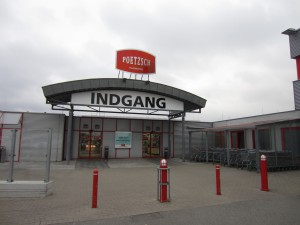 The INDGANG (Danish: entrance) to Poetsch shopping centre in Padborg, Germany.
