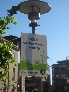 A poster for the new party Alternativet. The sign says: ”100 % renewable energy.” (Disclaimer: This is not a political blog; Alternativet is covered more in depth because it is something new.)