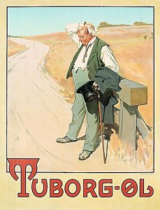 Den tørstige mand. (The thirsty man.) An iconic ad from the Tuborg breweries (1900, copyright expired).