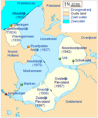 As you can see, the Afsluitdijk was finished in 1932, after which there was space for the creation of Flevoland. (Image by Io Herodotus at Commons.wikipedia.org)