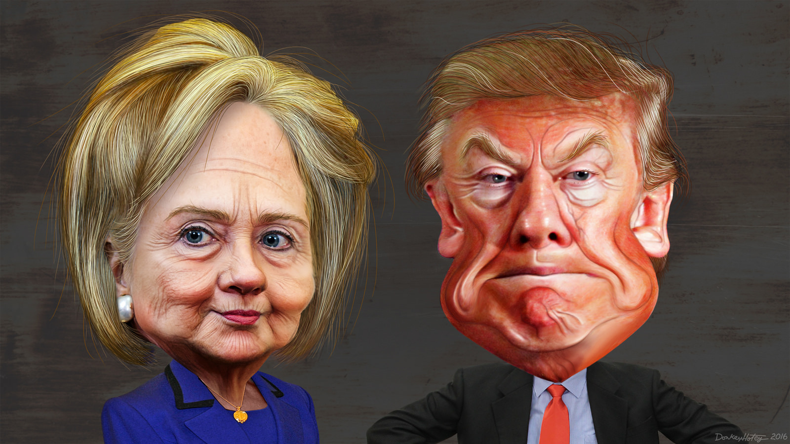Caricature of Hillary Clinton and Donald Trump (Image by DonkeyHotey at Flickr.com under license CC BY SA 2.0)