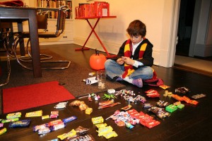 Child with Halloween candy.