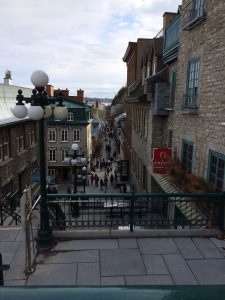 Looking down into the rue du Petit Champlain