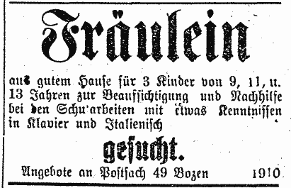 Fräulein Advert 1910