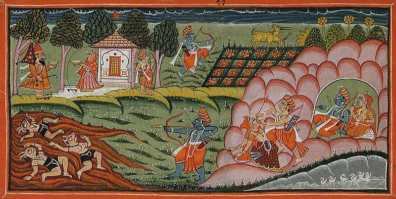 A painting depicting a scene from Ramayana.