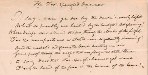 Francis Scott Key autographed manuscript of “The Star Spangled Banner,” 1840. Manuscript Division. http://blogs.loc.gov/loc/2012/10/first-drafts-the-star-spangled-banner/ [cropped to first stanza only]