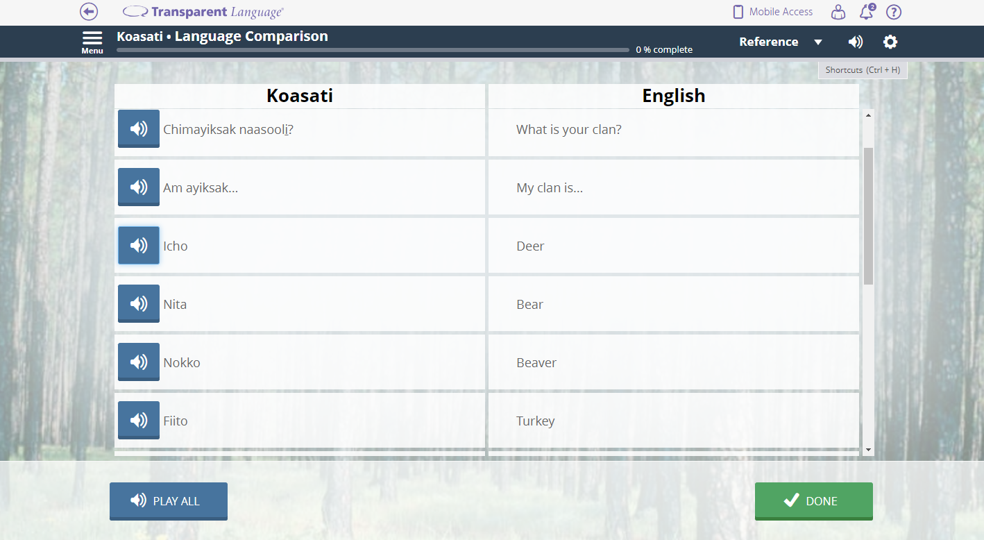 Koasati course Transparent Language Online