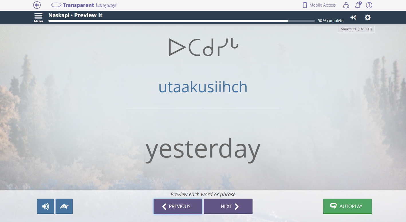 Naskapi course Transparent Language Online