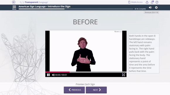online American Sign Language course in Transparent Language Online