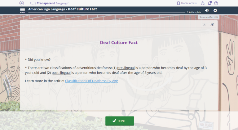 American Sign Language Course in Transparent Language Online