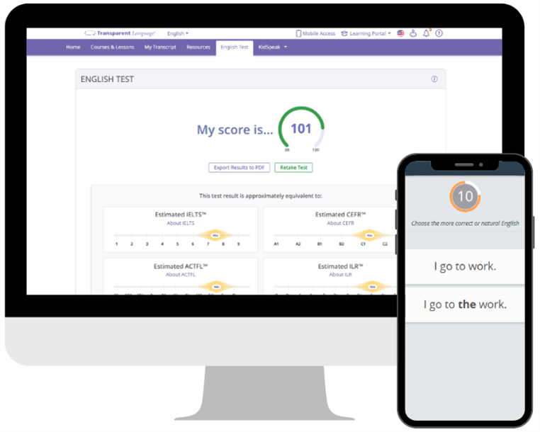 Transparent Language Online 5 minute English test
