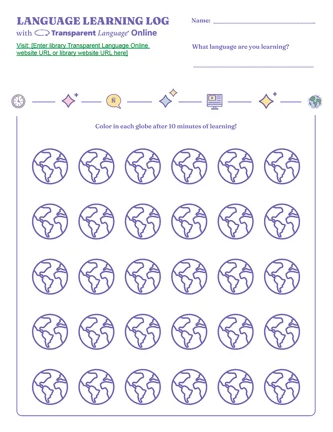 Transparent Language Online language learning log coloring sheet