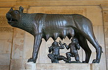 Capitoline Wolf. Traditional scholarship says the wolf-figure is Etruscan, 5th century BC, with figures of Romulus and Remus added in the 15th century AD by Antonio Pollaiuolo. Recent studies suggest that the wolf may be a medieval sculpture dating from the 13th century AD.[1]
