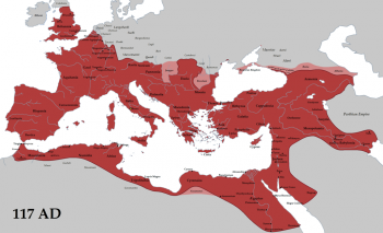 Roman Empire Trajan 117AD . Courtesy of WikiCommons & Tataryn77.