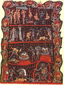 Medieval illustration of Hell in the Hortus deliciarum manuscript of Herrad of Landsberg (about 1180). Courtesy of Wikipedia.