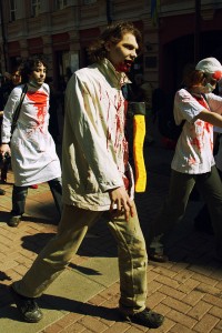 Participants of a 2009 zombie walk in Moscow. Courtesy of Wikicommons.