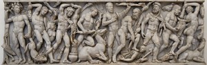 Roman relief (3rd century AD) depicting a sequence of the Labours of Hercules, representing from left to right the Nemean lion, the Lernaean Hydra, the Erymanthian Boar, the Ceryneian Hind, the Stymphalian birds, the Girdle of Hippolyta, the Augean stables, the Cretan Bull and the Mares of Diomedes.Courtesy of Wikicommons & Marie-Lan- Nguyen.