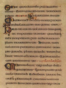 Book of Kells. Folio 309r contains text from the Gospel of John written in Insular majuscule by the scribe known as Hand B.Courtesy of WikiCommons.