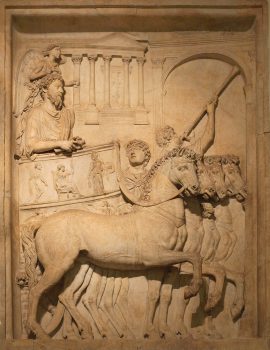 Emperor Marcus Aurelius (161-180 AD) at his triumph Bas-relief from the Arch of Marcus Aurelius