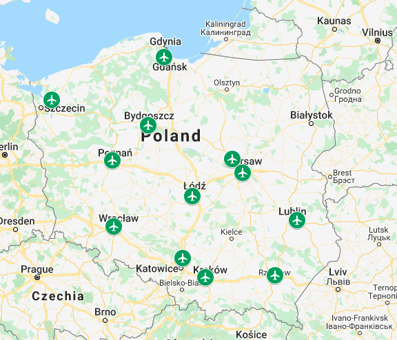Do you know how many airports does Poland have?