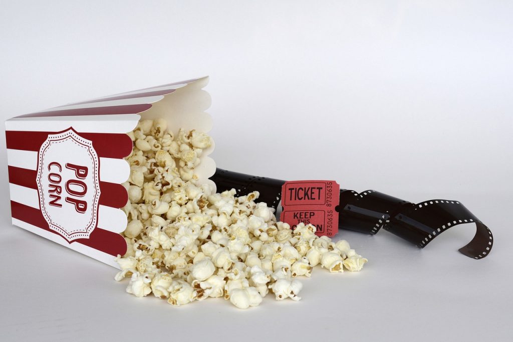 popcorn and movie ticket