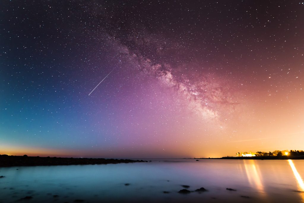 view of the Milky Way and shooting stars