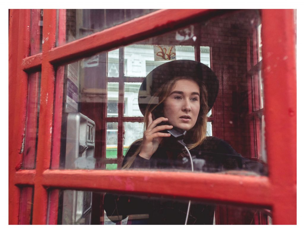 woman in a phone booth