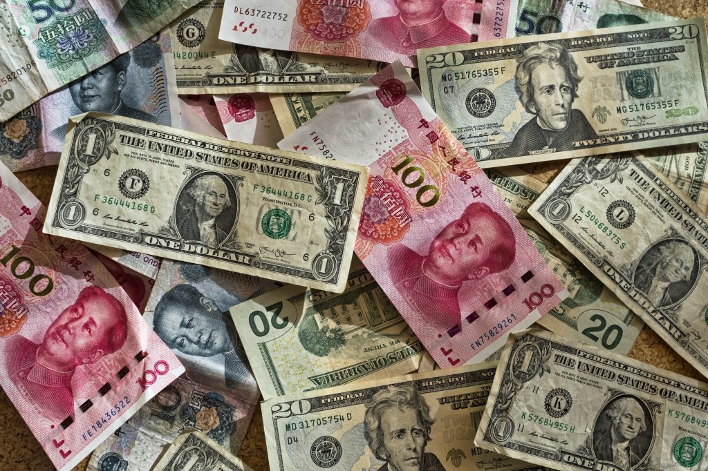 dollar and yuan bills