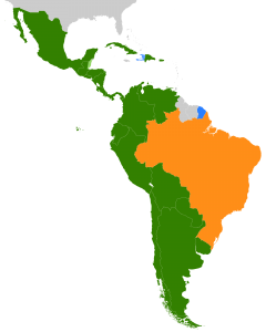 Green: Spanish; Orange: Brazilian Portuguese; Blue: French