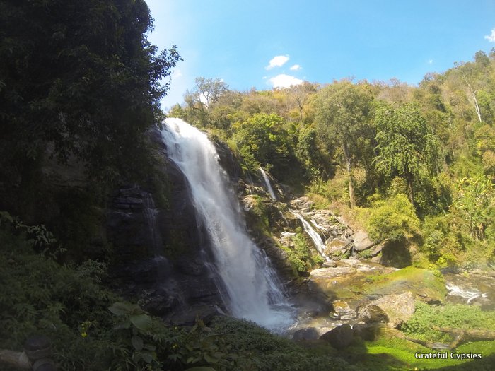 A rushing waterfall at a national park.