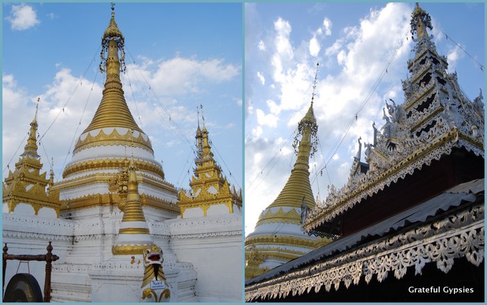 The magnificent white chedi is on the right.